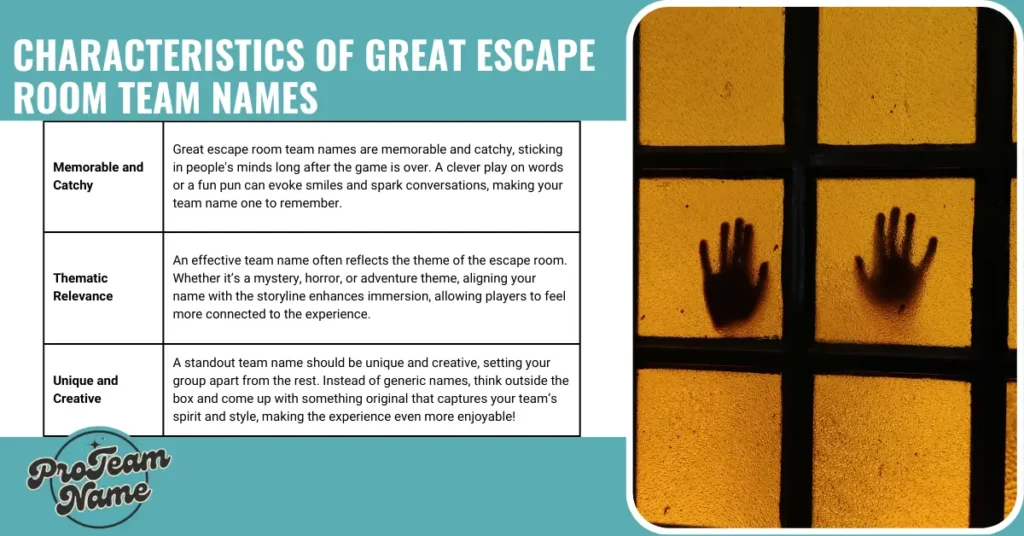 Characteristics of Great Escape Room Team Names